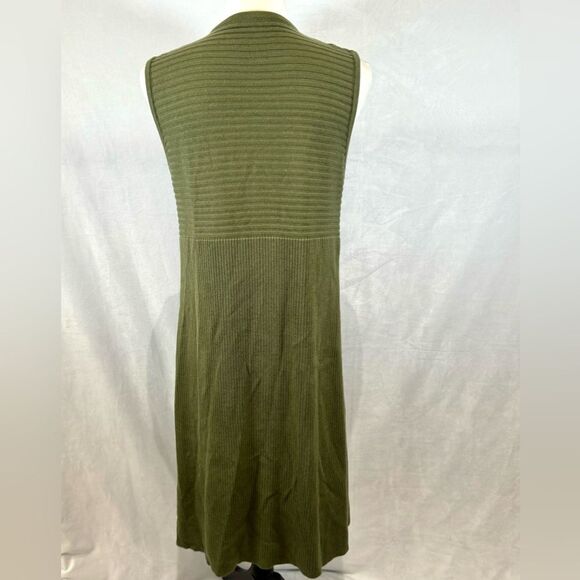 Olive green ribbed knit long line cardigan sweater vest with pockets size large - Picture 8 of 9